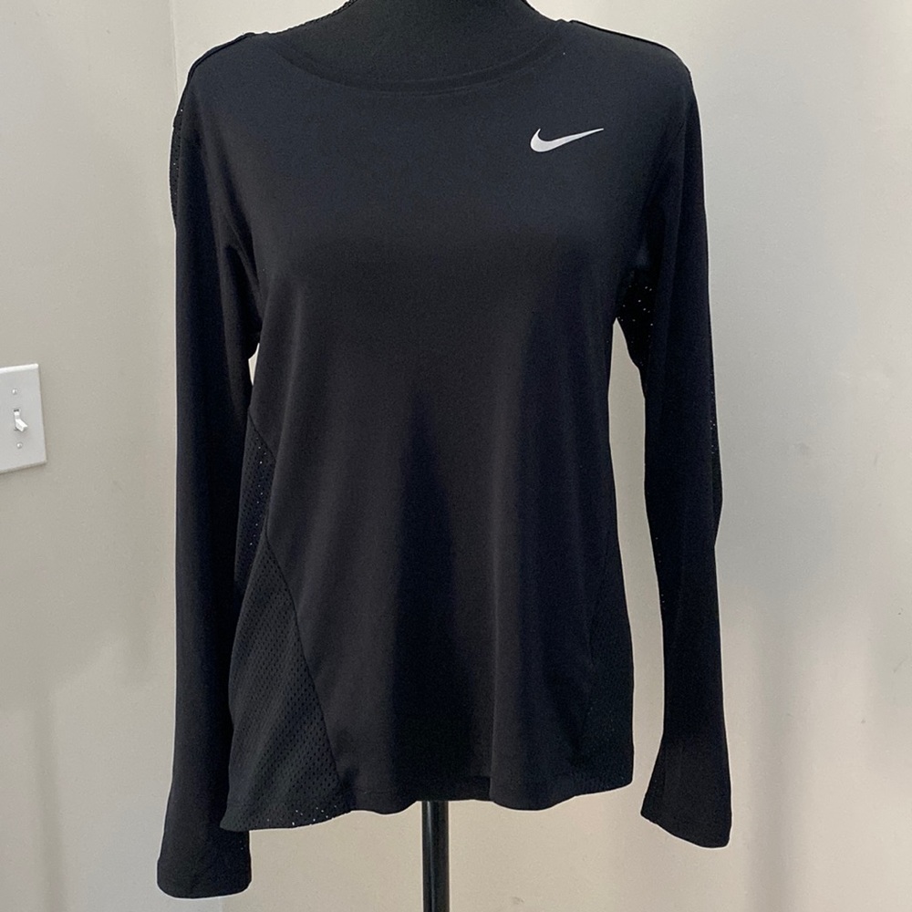 Nike Womens Black Dri Fit Mesh Panel Long Sleeve Running Athletic Shirt Small
